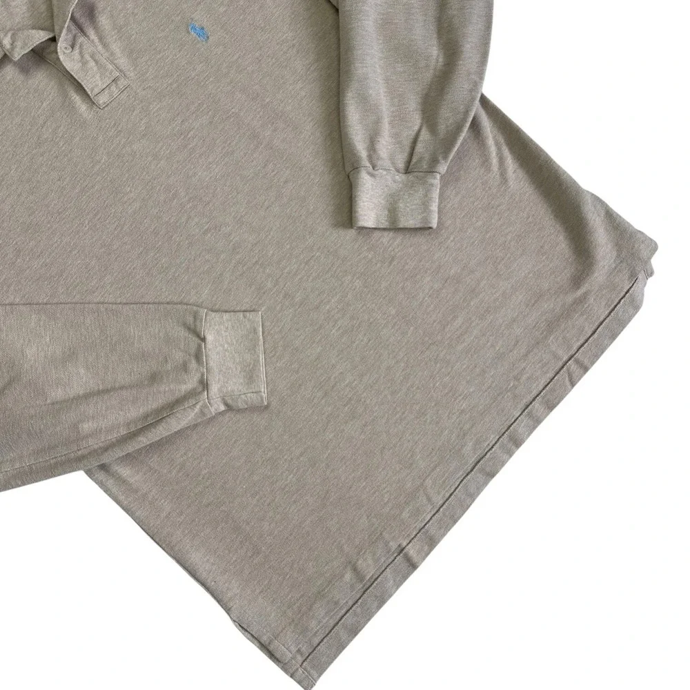 Vtg Y2K Polo Ralph Lauren Golf Polo Shirt Long Sleeve Men XL Beige Preppy Rugby